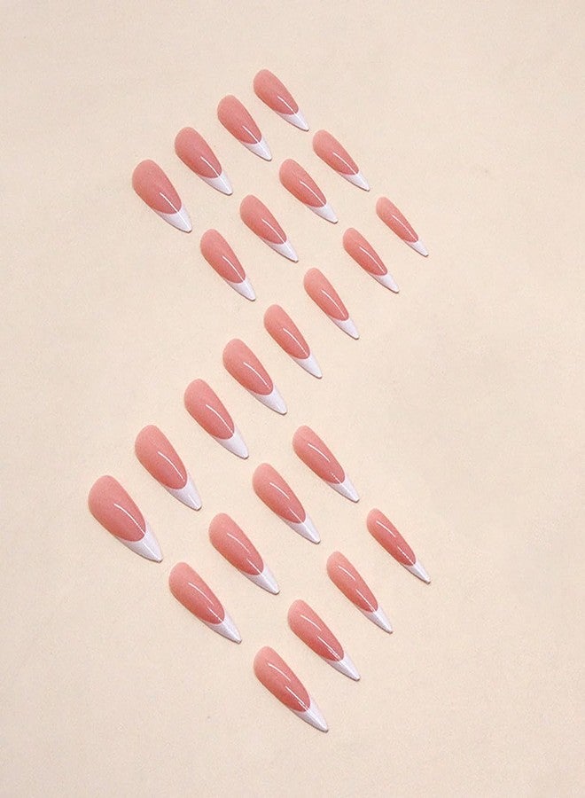 GRITOSE 24Pcs Pink Stiletto Press on Nails Long Fake Nails with Glue French Tip False Nails Artificial Acrylic Nails Press ons Long Almond Press on Nails Full Cover Reusable Stick on Nail for Women Girls - Image 4